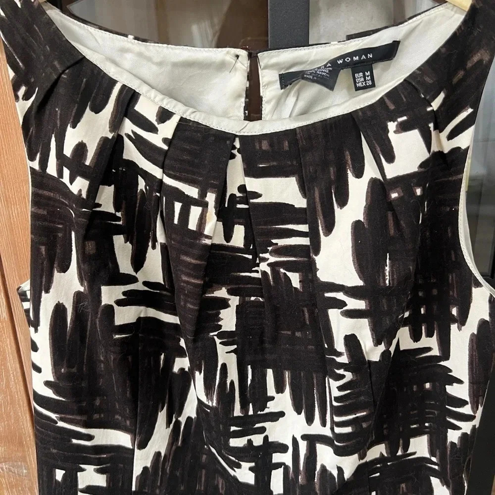 Zara sheath dress abstract print high neck sleeveless Business work cotton brown - Picture 2 of 7